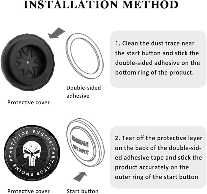 Stylish Car Push Start Button Cover,Spin Type Zinc Alloy Push to Start Button Cover for Car Decor,Universal Engine Start Button Cover Interior Car Accessories for Car Truck SUV (Skull Black)