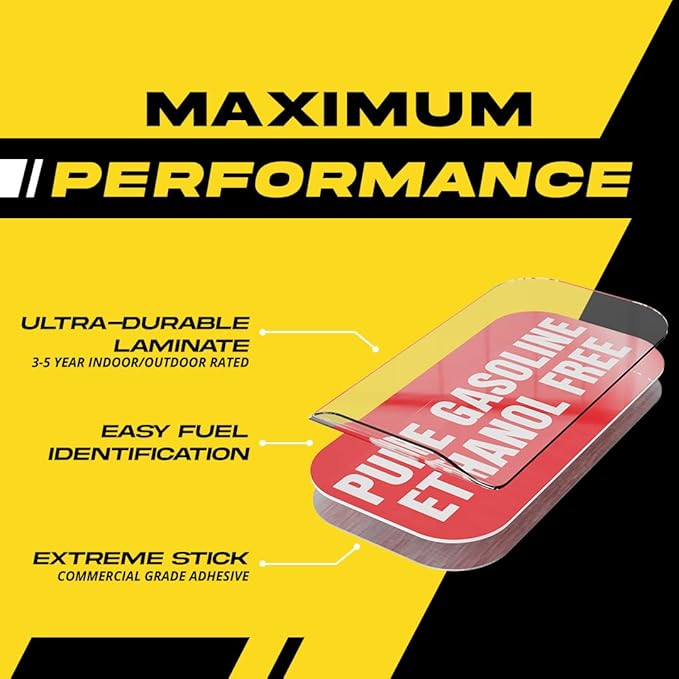 Ethanol Free Sticker, No Ethanol Labels for Fuel Cans, Mowers, Boats, Outdoor Power Equipment - Weather Proof, Extreme Stick, Commercial Grade Labelss by Fuel Stickers - USA Made (2x1 inch), 40 Labels