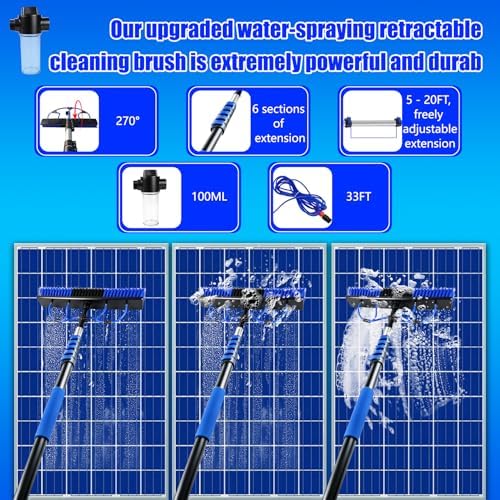 𝐔𝐩𝐠𝐫𝐚𝐝𝐞 Solar Panel Cleaning Kit, 20FT Extension Pole Solar Panel Cleaning Brush, Water Fed Pole Brush with Soap Dispenser, Fit for Solar Panels, Snow Removal, Window etc , 5 Year Warranty