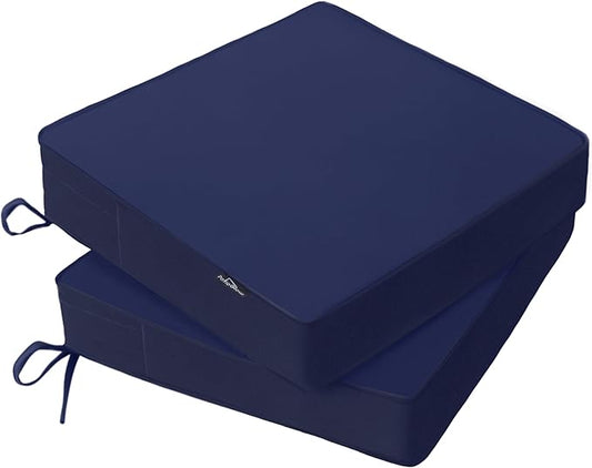 PatioGlow Outdoor Chair Cushions 19 x 19 x 3 Inch, Waterproof & Fade Resistant Patio Seat Cushion for Furniture with Handle and Ties, Thick Seating Pads for Outside Sofa Couch Set of 2, Dark Blue