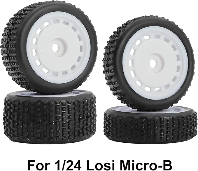 Pre-Mounted Pin Buggy Tires and Wheels Rims Hub Tires Set for 1/24 Losi Micro-B 1/28 Losi Micro-T Wltoys 244016 Upgrade Part (White Micro-B)