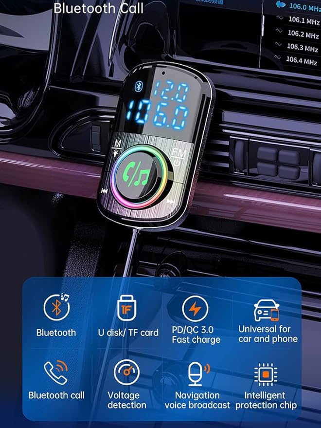 Bluetooth FM Transmitter for Car, Wireless Bluetooth 4.1 in-Car Radio Adapter Car Kit with Handsfree Calling, 3 USB Ports, LED Display, Stereo 4 Modes Music Play