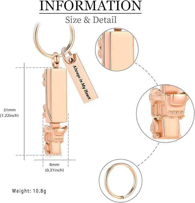 Imrsanl 18 Wheeler Semi Truck Urn Keychain for Ashes for Men Women Memorial Pendant Key Ring Cremation Jewelry Keepsake