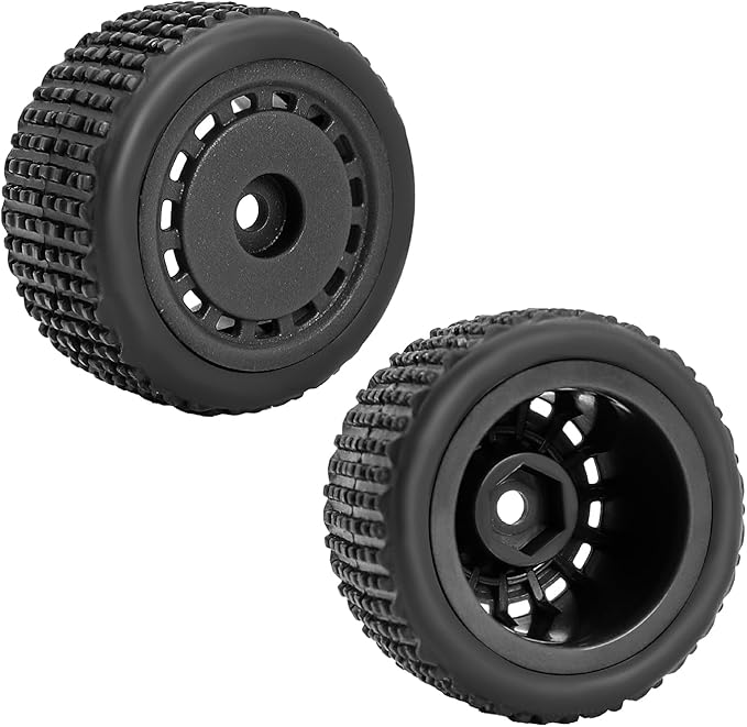 Pre-Mounted Pin Buggy Tires and Wheels Rims Hub Tires Set for 1/24 Losi Micro-B 1/28 Losi Micro-T Wltoys 244016 Upgrade Part (Black Micro-T)