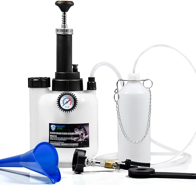 SMOTIVEPRO 3L Manual Brake Bleeder Fluid Pump, One Man Professional Brake Bleeder Kit Suitable for Most European Brake Mast Cylinder Reservoirs