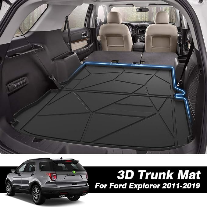 KUST Trunk Cargo Mat for 2011-2019 Ford Explorer, Rear Cargo Trunk Liner for Explorer Accessories All Weather Protection TPE Rubber Raised Edge