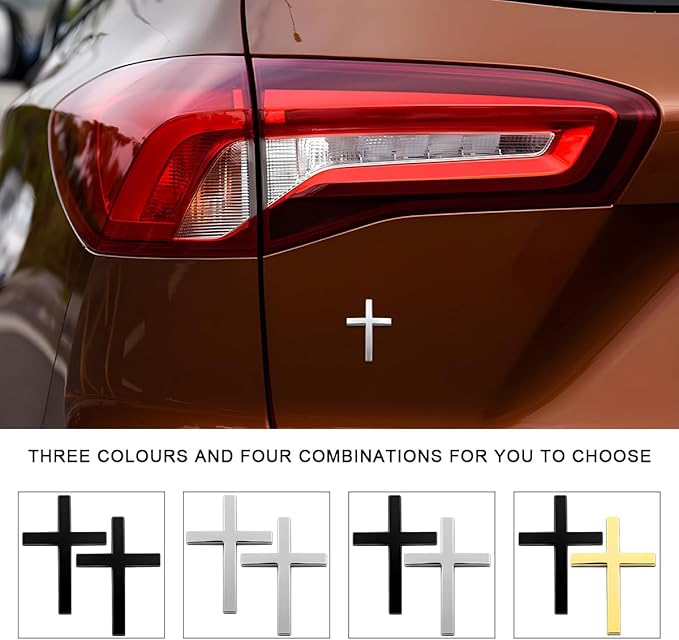 DXNQ 2PCS Metal Jesus Christ Cross Badge Stickers, 2.5"×1.8" Alloy 3D Individual Car Cross Sticker, Self Adhesive Scratch Covering Metal Cross Auto Emblem Decal for Car Body Fender Tail (Silver)