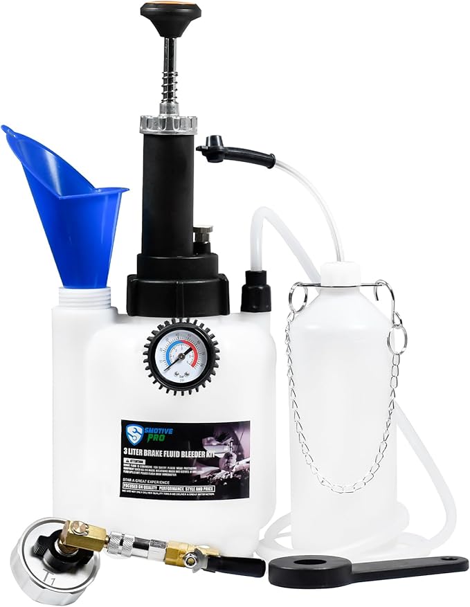 SMOTIVEPRO 3L Manual Brake Bleeder Fluid Pump and 1L Waste Oil Bottle, One Man Professional Brake Bleeder Kit Suitable for Buick/Cadillac/Chevrolet/Ford/Mazda/Tesla