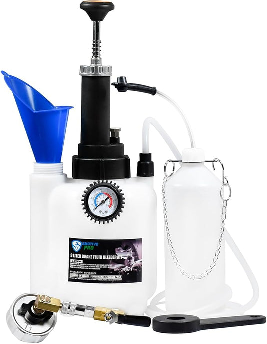 SMOTIVEPRO 3L Manual Brake Bleeder Fluid Pump and 1L Waste Oil Bottle, One Man Professional Brake Bleeder Kit Suitable for Buick/Cadillac/Chevrolet/Ford/Mazda/Tesla