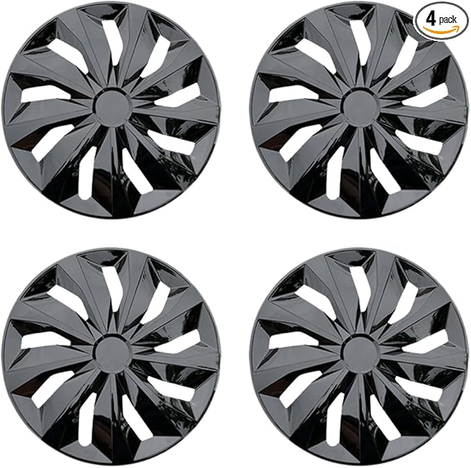 Hubcaps Wheel Cover Replacement Size R14 Hub Cap Universal-Fit Steel Wheels Rims Cover ABS Tire Caps for Most Car Truck Sedan SUV -Set of 4（14-inch，Black）