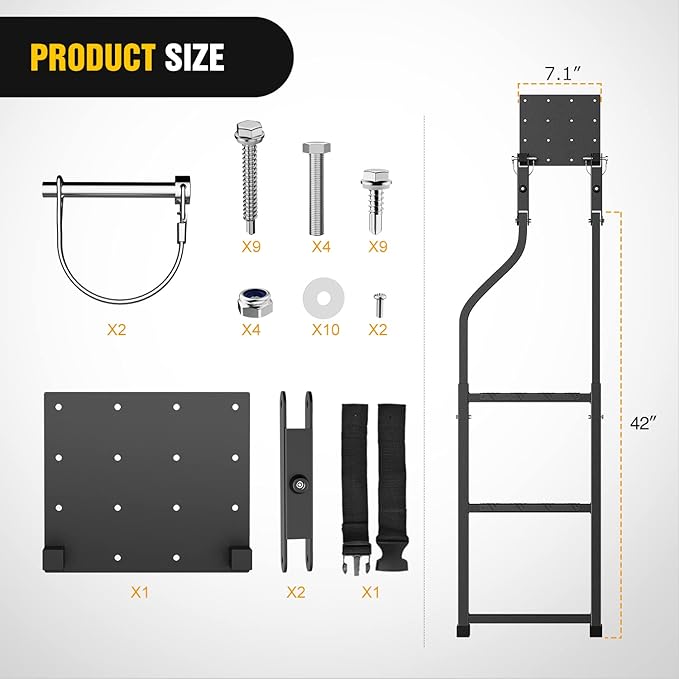 Nilight Foldable Truck Tailgate Ladder for Pickup with Aluminum Step Grip Plates, Replaceable Rubber Feet & Stainless Steel Self Drilling Hex Screws for Easy Installation