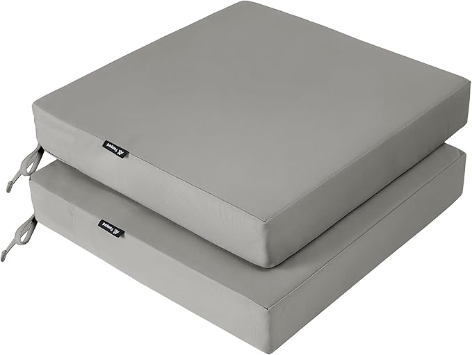 Favoyard Patio Chair Cushions 19 x 19 x 3 Inch Waterproof Outdoor Seat Cushions for Patio Furniture 3-Year Color Fastness Garden Sofa Couch Chair Pads with Handle & Adjustable Straps Set of 2, Grey