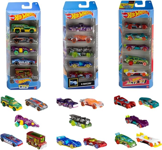 Hot Wheels Toy Cars, Bundle of 15 1:64 Scale Vehicles with 3 Themes: HW City, X-Raycers & Track Pack