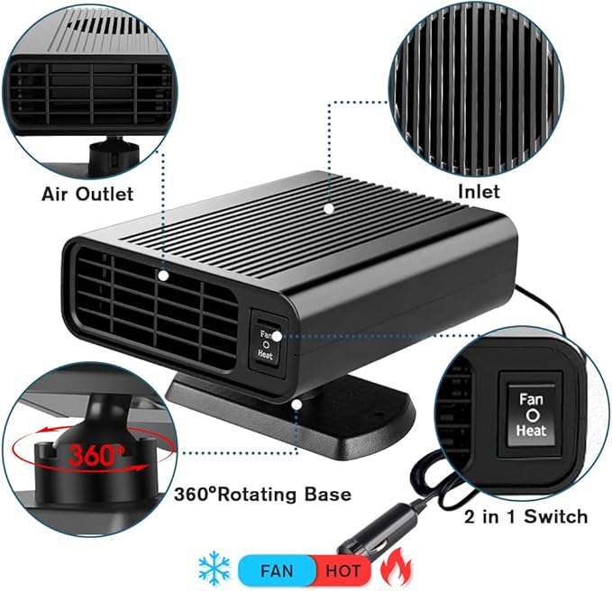 Car Heater-12V Portable Car Heaters for Vehicle, 150W Car Heater that Plug in Cigarette Lighter, 2 in 1 Heating & cooling Fast Heating Defrost Defogger