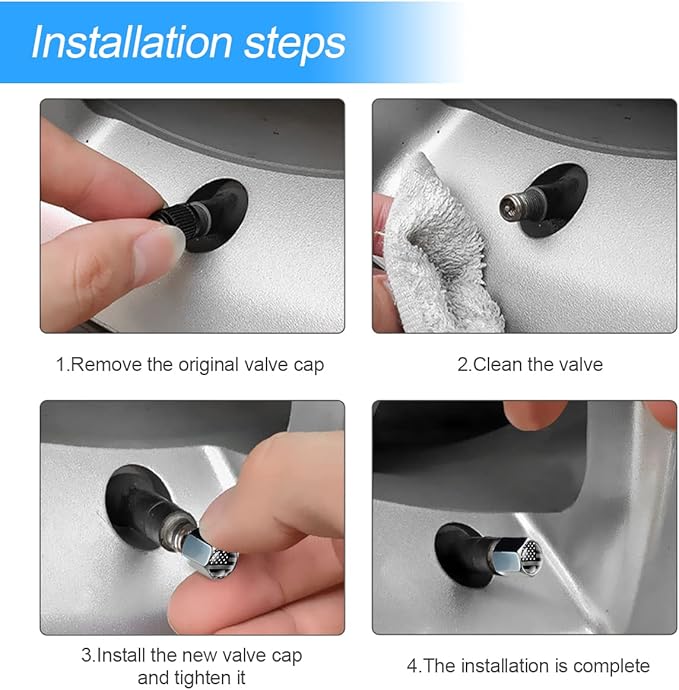 American Flag Tire Valve Stem Caps - 4Pack Anti-Rust Airtight Rubber Seal Universal Valve Stem Covers for Vehicles, Bicycles, Trucks, Motorcycles, Car Accessories (Silver/Gray)