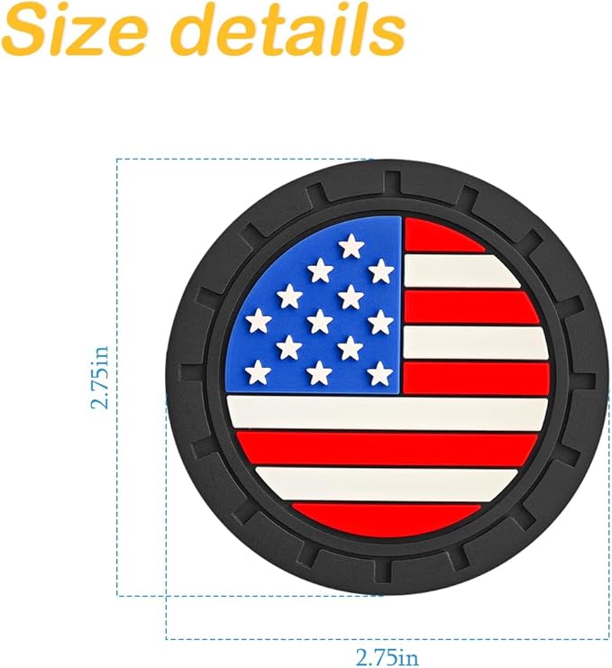 Osilly Car Cup Holder Coasters, 4 Pack American Flag Insert Car Cup Coaster, 2.75 Inch PVC Anti Slip Shockproof Embedded Drink Mat, Car Interior Decoration Accessories for SUV, Truck (Multicolor)