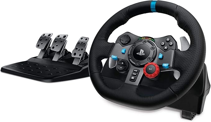 Logitech G29 Driving Force Racing Wheel and Floor Pedals, Real Force Feedback, Stainless Steel Paddle Shifters, Leather Steering Wheel Cover, Adjustable Floor Pedals, EU-Plug, PS4/PS3/PC/Mac, Black