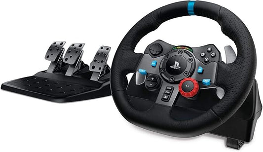 Logitech G29 Driving Force Racing Wheel and Floor Pedals, Real Force Feedback, Stainless Steel Paddle Shifters, Leather Steering Wheel Cover, Adjustable Floor Pedals, EU-Plug, PS4/PS3/PC/Mac, Black