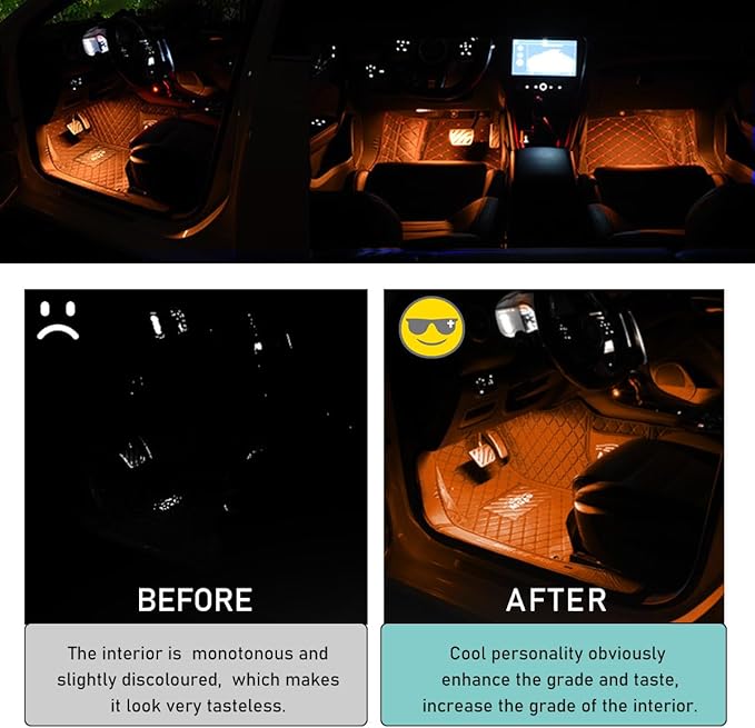 Yourkar Car LED Strip Light, 24 LED Auto Interior Under Dash Atmosphere Lights with USB Port, Vehicle Decor Lamp Ambient Night Light Strip Lighting Kit, Universal Car Accessories (Orange)