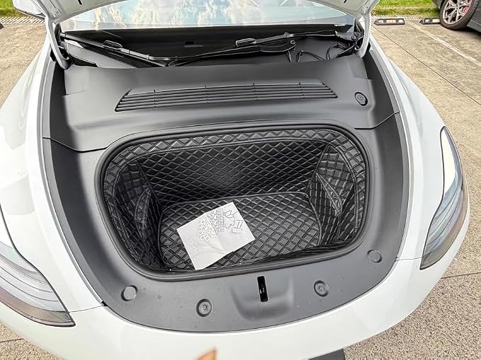 Frunk Mat Front Trunk Mat Custom Compatible with EV/Electric Car Model - All-Weather, Full Coverage Protect Front Trunk(Black with Black Stitching)