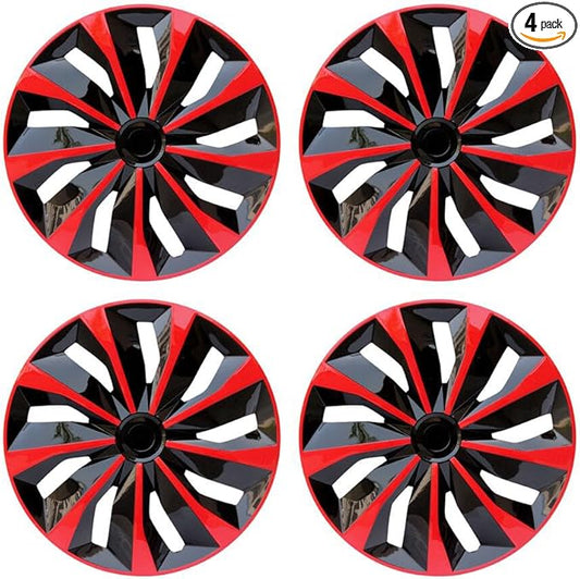 Hubcap Wheel Cover Replacement R16 Hub Caps Universal-Fit Steel Wheel Rim Cover ABS Material Exterior Accessories for Car Truck SUV -Set of 4（16-inch，Red-Black）