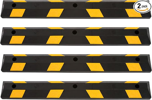 Guardian 2 Pack Parking Stop, 4 Foot Long Flexible Rubber Curb, Highly Visible Accessory with Mounting Holes for Job Sites and Garages, Black/Yellow