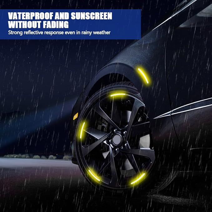 20PCS Reflective Car Wheel Decorative Stripe Stickers, Night Safety Warning Tape Sticker, Anti-Scratch Tire Rims Sticker, Universal Car Exterior Accessories Fluorescent Auto Decals for Motocycle Bike