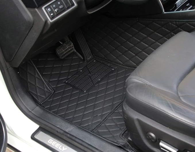 Custom Car Mats with Text & Image Personalization, Upload Your Own Word/Name/Photo, All-Weather Leather Floor Liners for SUV Sedan Truck- Black/Black