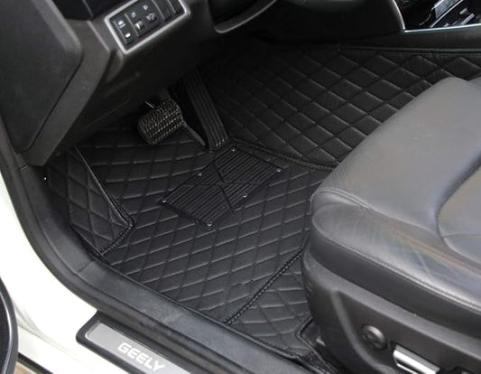 Custom Car Mats with Text & Image Personalization, Upload Your Own Word/Name/Photo, All-Weather Leather Floor Liners for SUV Sedan Truck- Black/Black