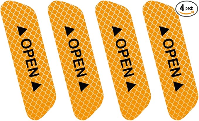 4PCS Reflective Open Warning Stickers for Car Door, Night Visibility Auto Safety Prompt Decals, 3.6 Inch Anti-Collision Protective Strip Tape, Car Accessories Universal for Truck, SUV, Van (Yellow)