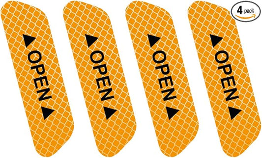 4PCS Reflective Open Warning Stickers for Car Door, Night Visibility Auto Safety Prompt Decals, 3.6 Inch Anti-Collision Protective Strip Tape, Car Accessories Universal for Truck, SUV, Van (Yellow)