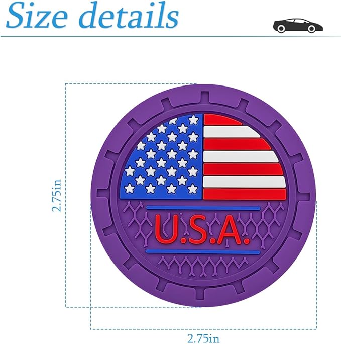 AUCELI 4 Pack Car Cup Holder Coasters, Colored American Flag US Flag Insert Car Cup Coaster, 2.75 Inch Anti Slip Shockproof Embedded Drink Mat, Vehicle Interior Decor Accessories