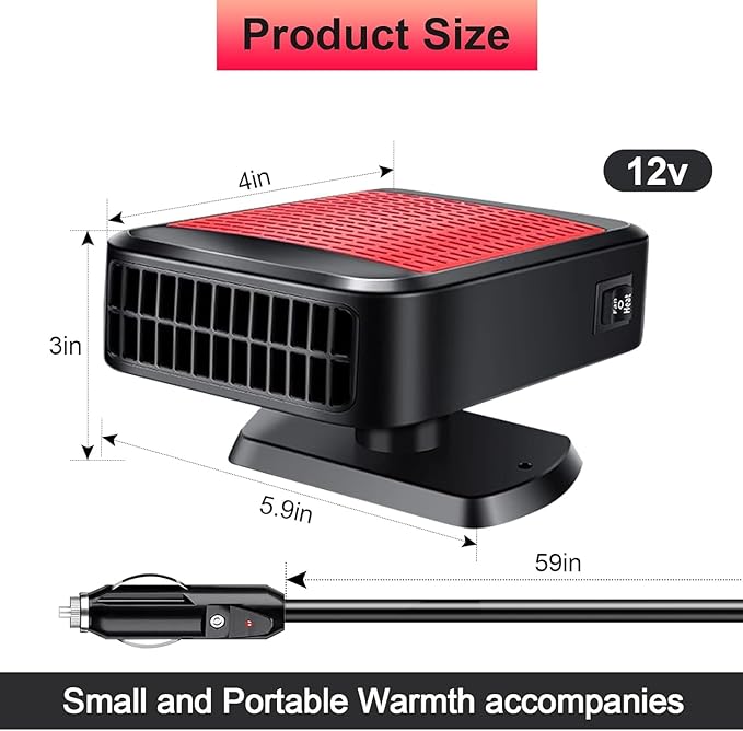 Portable Car Heater,12V 200W Fast Heating Defroster 2 in 1 Automobile Windshield Fast Heaters Car Heater That Plugs into Cigarette Lighter for Car, SUV, Trucks (Red Black)