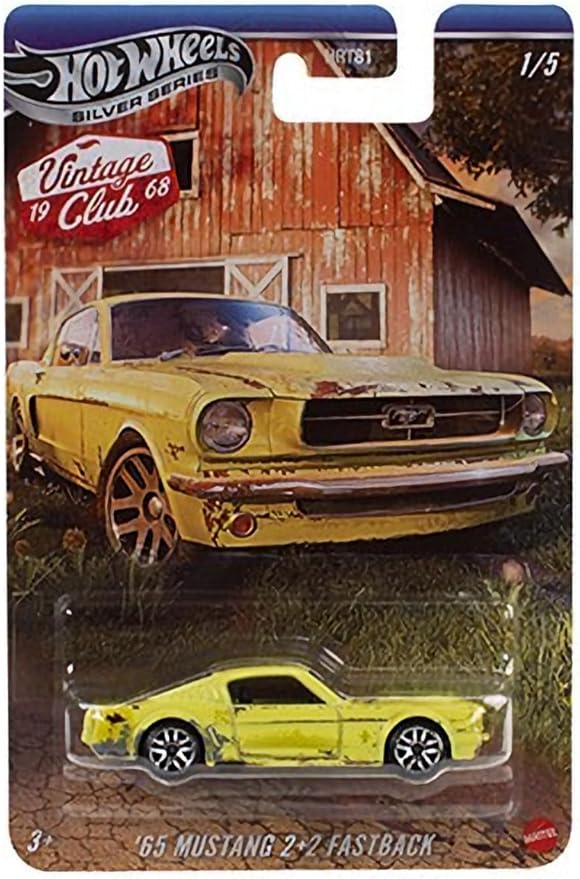 Hot Wheels Vintage Club Grand Prix Die-Cast Cars Collection, 5-Pack Set with '65 Mustang, Sooo Fast, Mod Rod, '71 Porsche 911, Volkswagen Classic Bug HRT81-956H
