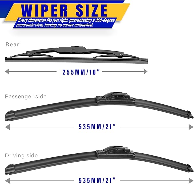 3 wipers Replacement for 2007-2017 Jeep Patriot, Windshield Wiper Blades Original Equipment Replacement - 21"/21"/10" (Set of 3) UJ HOOK