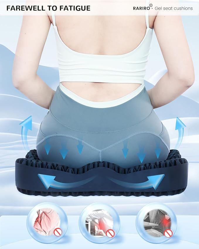 Gel Seat Cushion for Long Sitting(Enlarged & Thickened), Cooling Pressure Relief Seat Cushion for Wheelchair, Driving, Kayak, Office Desk Chair Seat Pad Gel for Heavy People[Black-19.7" Large]