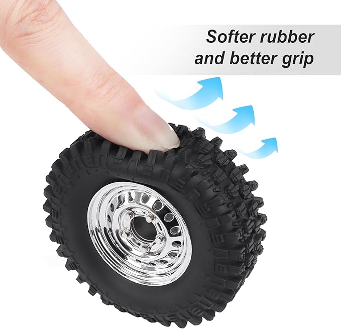 HobbyPark 1.0 Beadlock Wheels and Tires Negative Offset Stamped Steel 1.0" Wheels 1.0 Beadlocks for 1/24 1/18 RC Crawler TRX4M SCX24 FCX24 Upgrades Parts Soft Rubber Good Grip (w/53x19mm Tires)