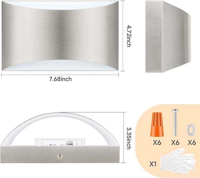 MATAMEYE Modern LED Wall Sconce Set of 2, Brushed Nickel Aluminum Indoor Wall Lighting Fixture, 3 Colors & Timer, Up/Down Dimmable Wall Mount Lamp