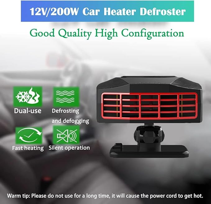Car Heater,12V 150W Portable Car Heater, 2-in-1 Heating & Cooling Fan with Cigarette Lighter Plug, 360° Rotation Base Windshield Defogger Defroster for All Cars.