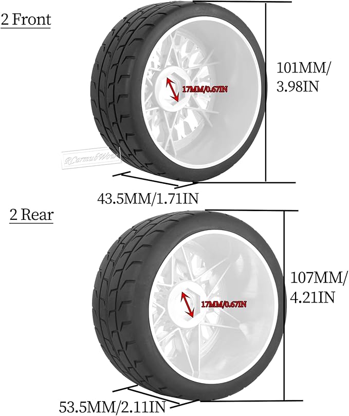 RC Wheels and Tires On Road Tire Tyre for 1/7 Felony 6S BLX,17mm Hex Plastic Wheels RC Truck Tires Highway Tire On Road Tyre,4pcs,White
