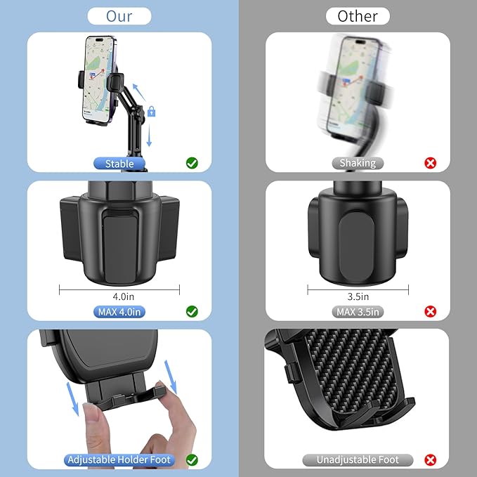 Cup Phone Holders for Your car, Universal Adjustable Base and Long Neck Car Phone Mount Cradle, Cell Phone Holder Car Accessories/Trucks/Golf Cart/Treadmill for iPhone Samsung Google All 4-7 inches