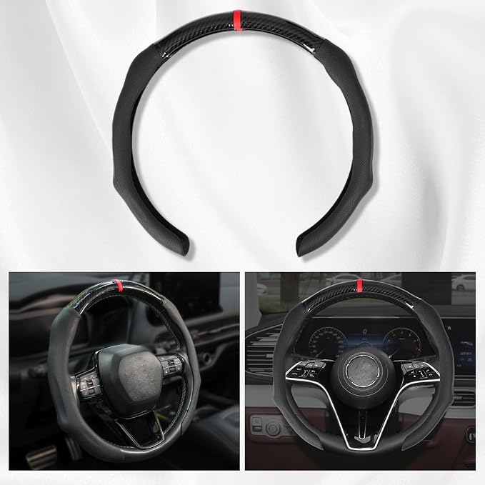 Car Steering Wheel Cover Napa Leather Non Slip Vehicle Steering Wheel Cover Protector, Quick Install Comfy Automotive Interior Decor, Universal fit 14½ to 15 inches Car Pickup SUV 14.5 to 15 inches