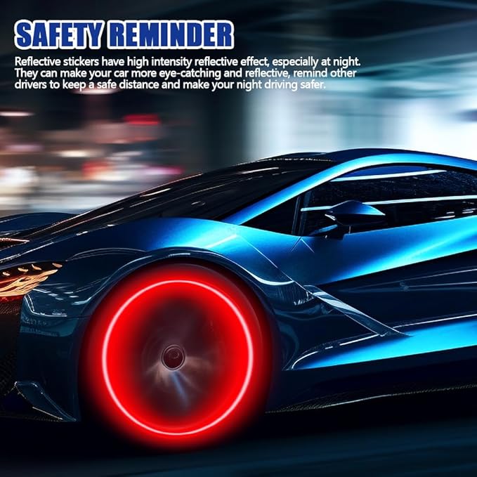 20PCS Reflective Car Wheel Decorative Stripe Stickers, Night Safety Warning Tape Sticker, Anti-Scratch Tire Rims Sticker, Universal Car Exterior Accessories Fluorescent Auto Decals for Motocycle Bike