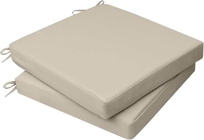 AAAAAcessories Outdoor Seat Cushions for Chairs, Waterproof, Fade-Resistant, 22" x 22" x 3", Patio Furniture Replacement Cushions, Set of 2, Beige