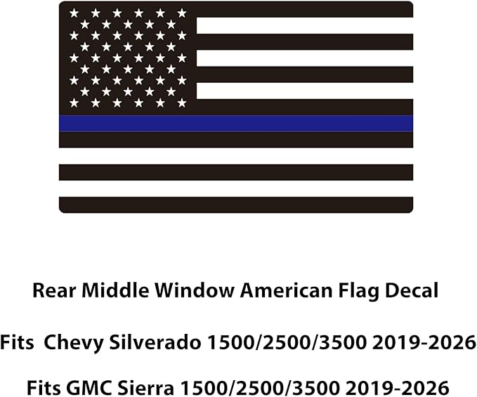 Zxiaochun Rear Middle Window American Flag Decal for Chevy Silverado GMC Sierra 2019 2020 2021 2022 2023 2024 2025 2026 Back Center Sliding Window Glass USA Flag Vinyl Sticker(Thin Blue Line)