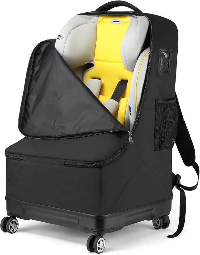 TUGUAN Travel Bag for Air Travel with Spinner Wheels, Infant Car Seat Bags with Hard Bottom, Padded Car Seat Backpack, Large Storage Bag for Airport Check, Black