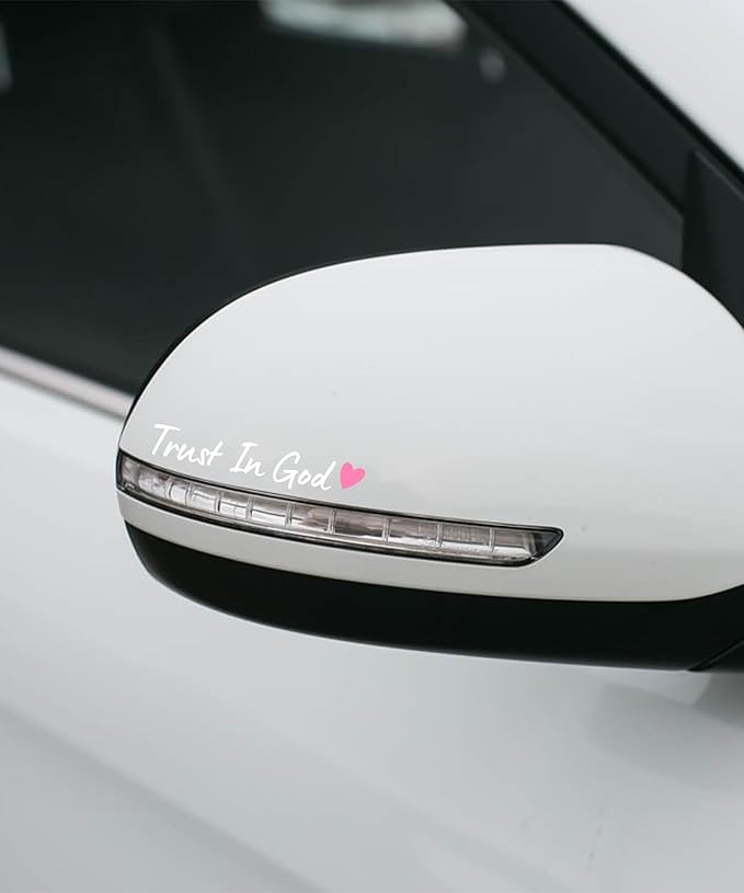 SCUARI 4PCS Car Stickers,Cars Decals,Car Accessories Trust in God Rearview Mirror Sticker,Auto Stickers and Decals,Auto Decals for Women,Trust in God Mirror Decoration,Fits Most Vehicles (White&Pink)