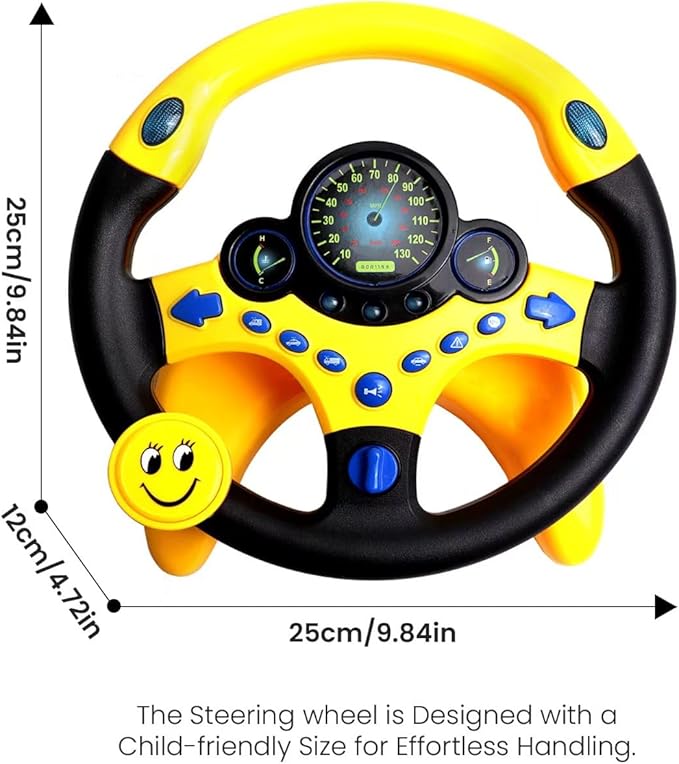 Kids Steering Wheel Toy for Car Backseat with Light and Music,Suction Cups Base-Interactive Simulated Driving Toy Steering Wheel for Kids Boys Girls,Yellow
