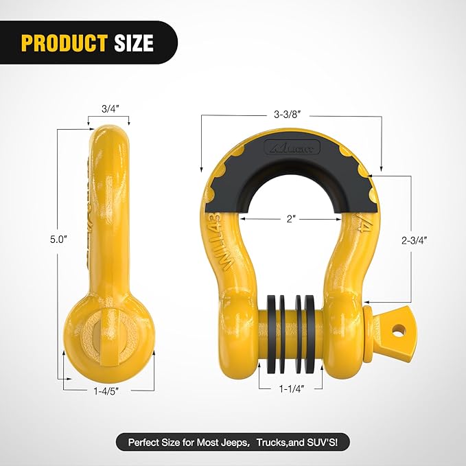 Nilight 2 Pack 3/4" D-Ring Shackle with 7/8" Screw Pin 41,887lbs Break Strength, Heavy Duty Off Road Recovery Shackle with Isolators Washers for Use with Tow Strap, Winch, Off-Road Truck Vehicle