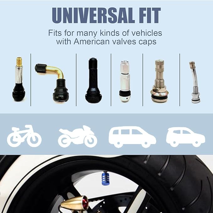 Tire Valve Stem Cap Cover - (5 Pack) Tire Air Caps Metal with Plastic Liner Corrosion Resistant Leak-Proof for Car Truck Motorcycle SUV and Bike Blue